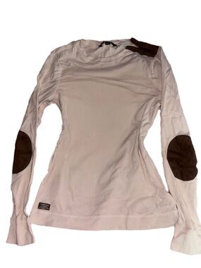 Ralph Lauren Cream Long Sleeve Tee with Brown Elbow Patches